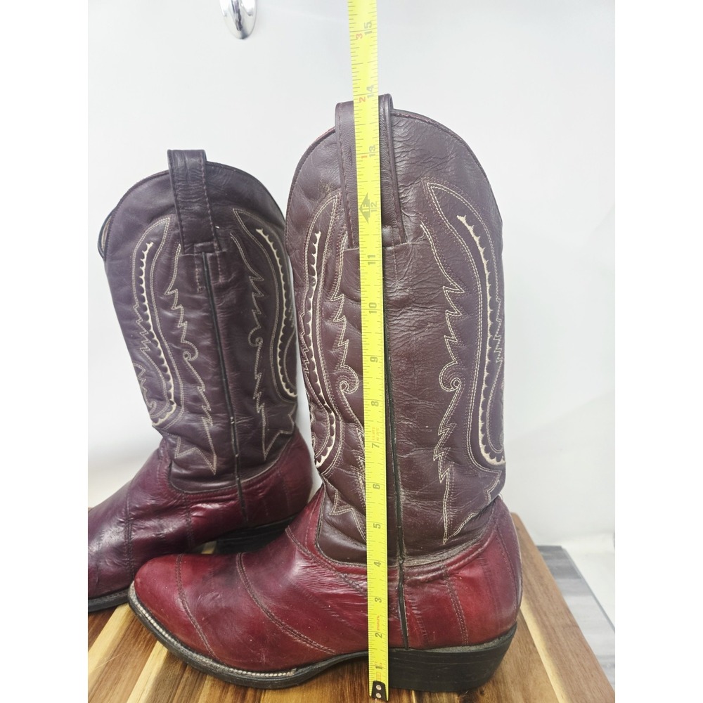 Villano Burgundy Blood Red Eel Skin Western Cowboy Boots Mens Size 7.5 VINTAGE - Picture 7 of 12
